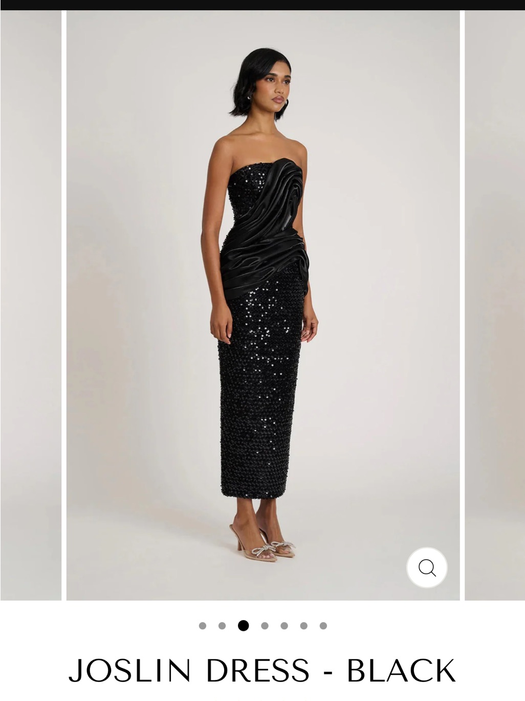 Strapless Black Sequin Midi Dress With Draped Satin Detail — image 3 of 8